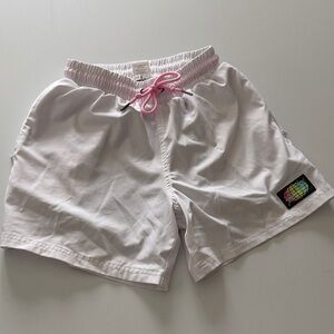 Slunks Men’s White Swim Trunks with Pink Accents size XXS